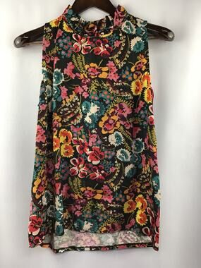 Women’s Loft Ruffle Mock Neck Multicolor Sleeveless Floral Size Medium